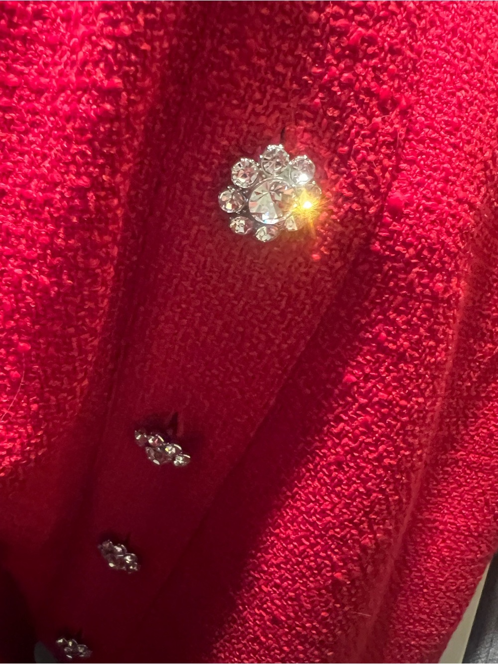 J.Crew Holiday Red Bouclé/Tweed-Texture Dress Crystal Jeweled floral buttons - Picture 12 of 14